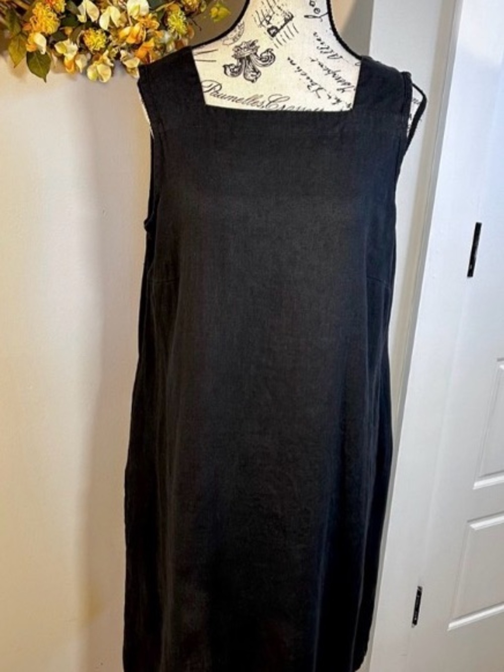 Flax black linen square neck maxi dress small - Picture 5 of 8